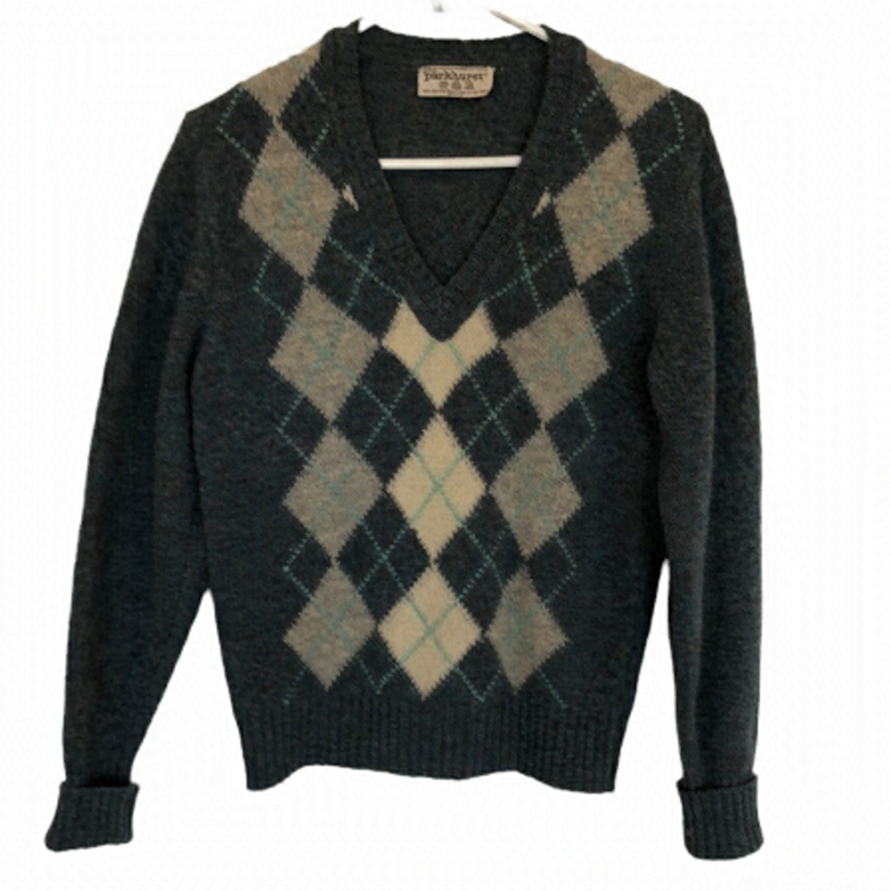 vintage Parkhurst argyle V neck sweater Shetland wool